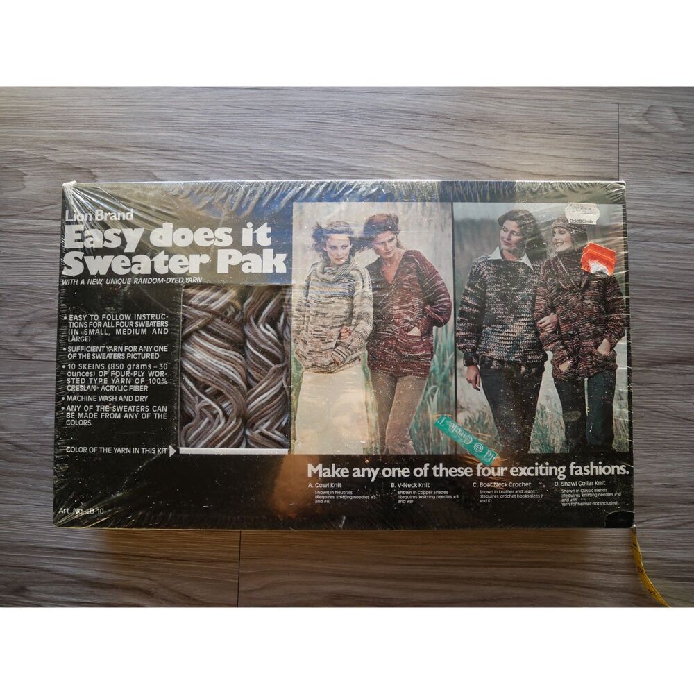 Vintage Lion Brand Easy Does It Sweater Pak Yarn Kit Sealed LB-10